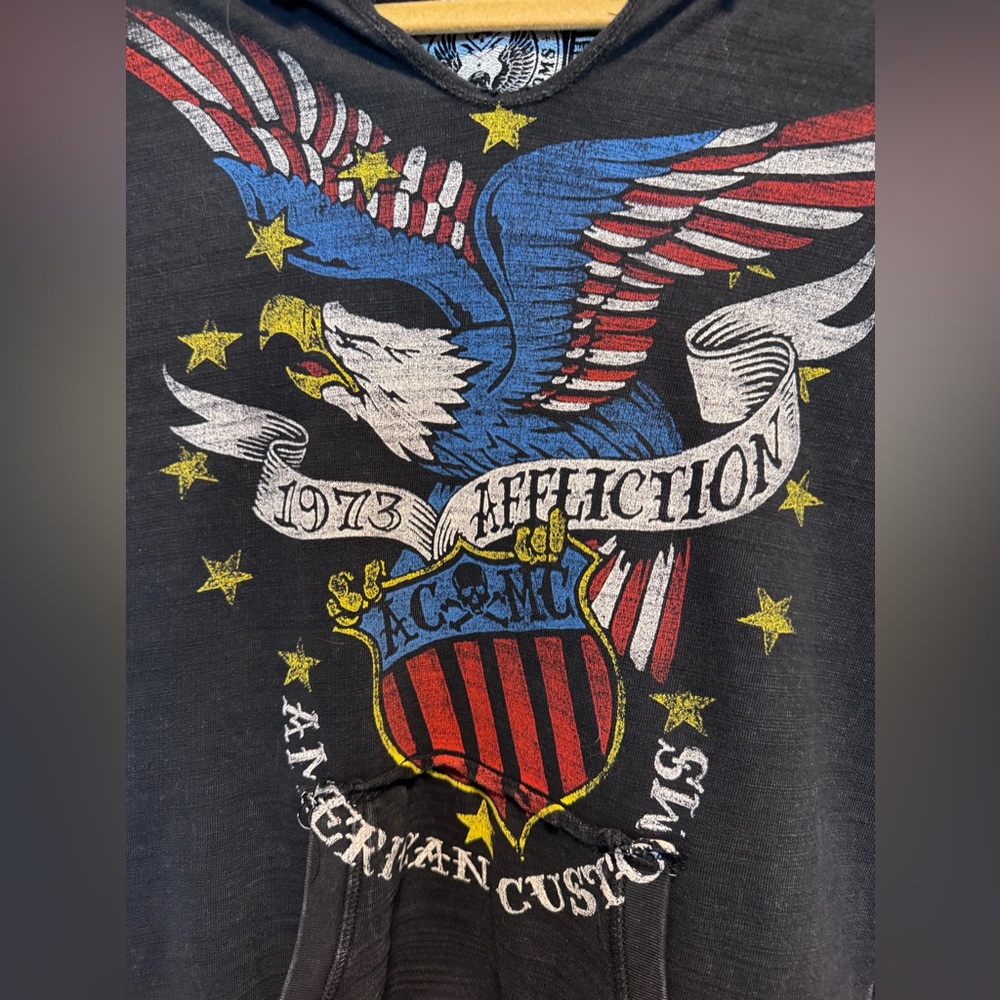 Affliction American Customs Long Sleeve Hooded Shirt Women’s Medium